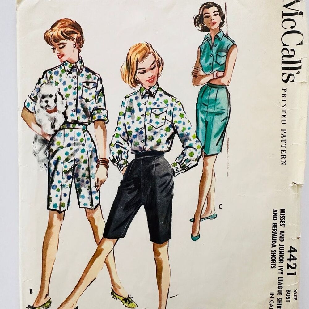 Vtg 1950s McCalls 4421 Misses Shirt & Bermuda Shorts Sewing Pattern Sz 16
